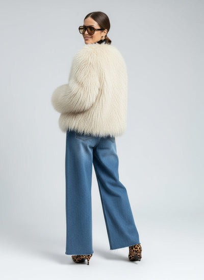 Olivia | Damen Kunstpelzmantel Langarm Mit Statement Kragen