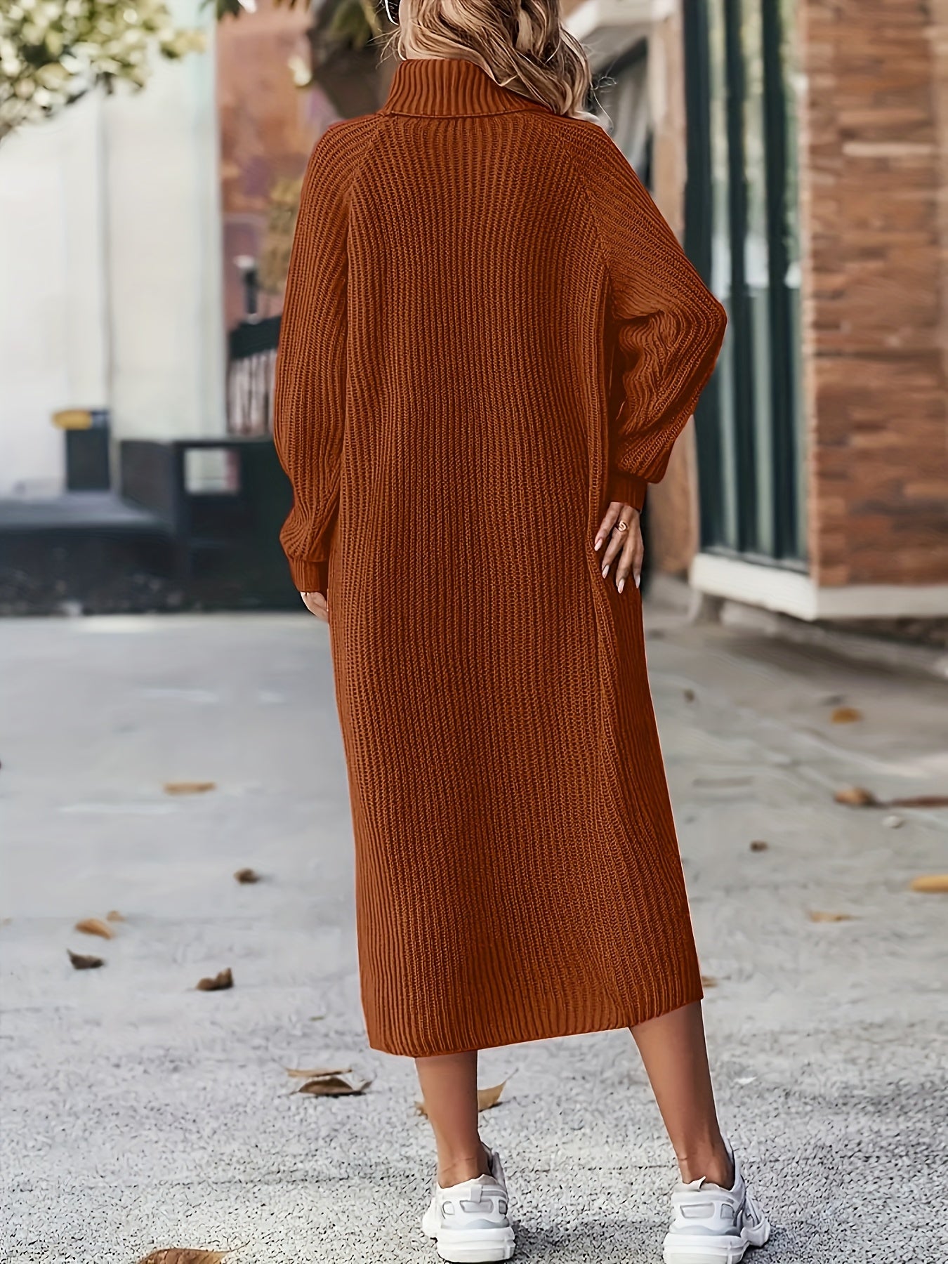 Damen Strickkleid Rollkragen | Langarm und Midi-Länge