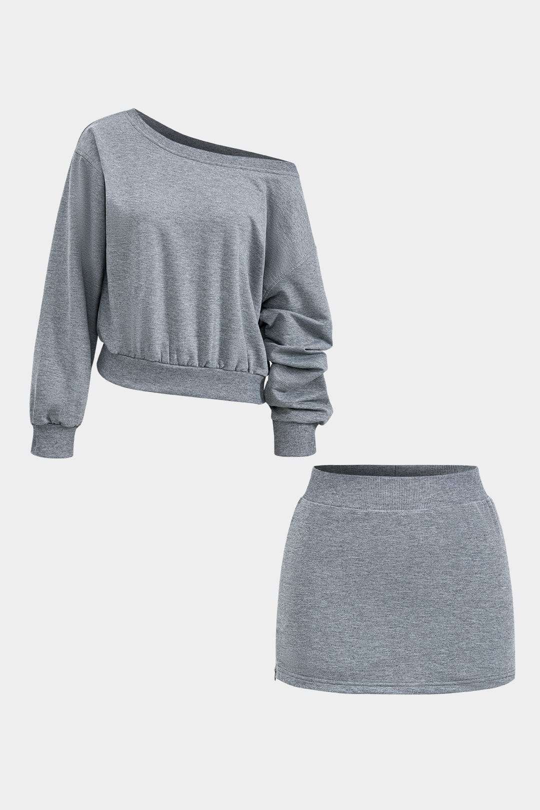 Lilli | Trendiges Zweiteiler-Set mit One-Shoulder-Sweatshirt & Minirock