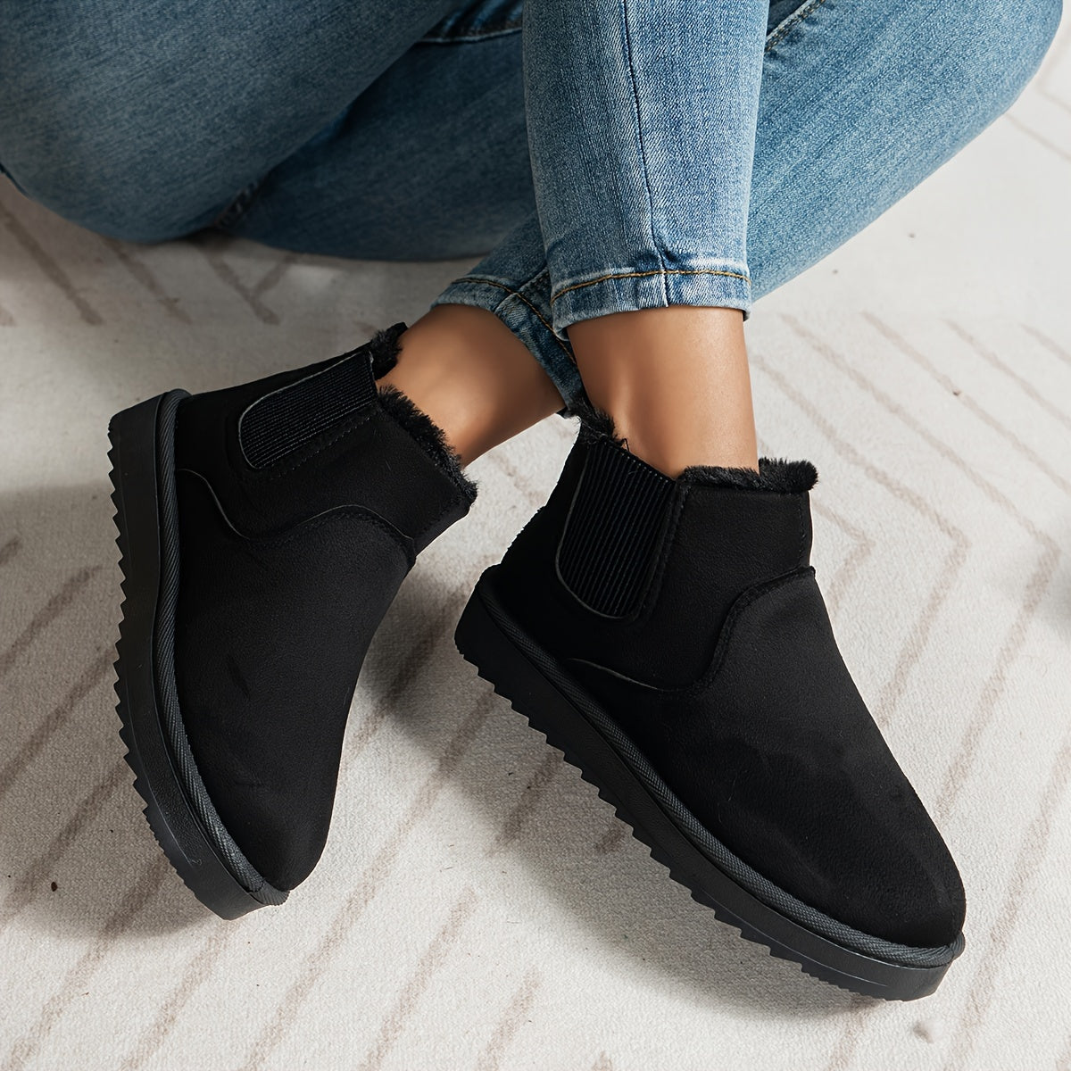 Winterschuhe Damen | Slip-On Stiefel Mit Elastischen Seitenteilen