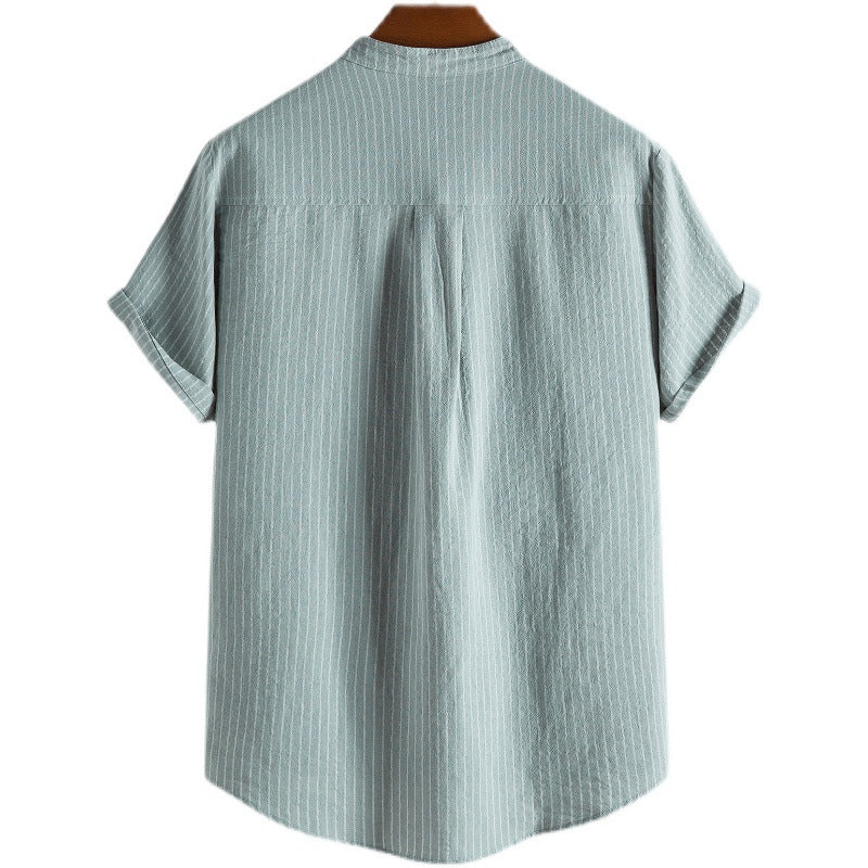 Gestreiftes Hemd mit halber Knopfleiste für Männer aus Leinen