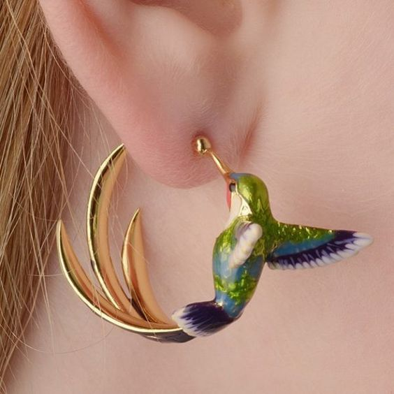 Vintage Emaille Kolibri Ohrringe