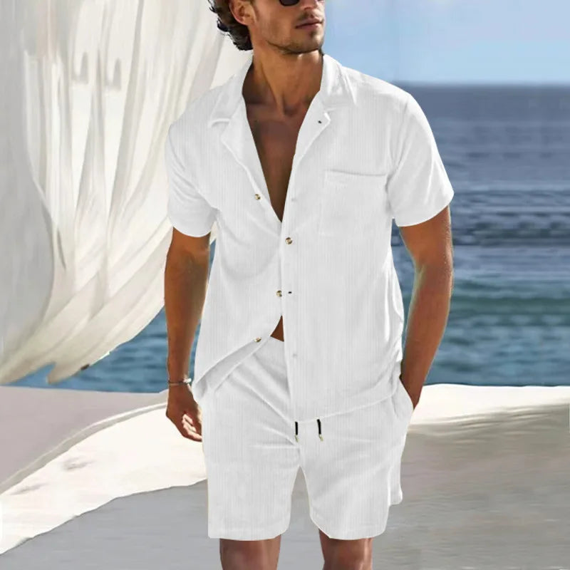 Herren-Shorts-Set mit Kurzarmhemd im Sommerstil