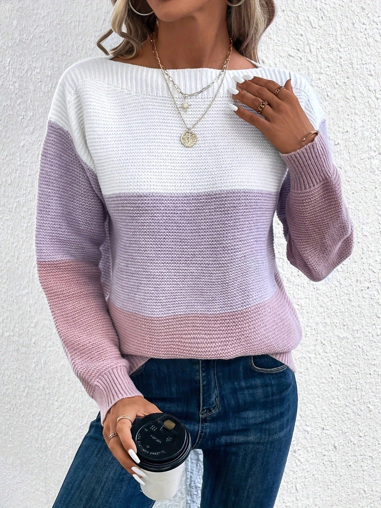 Dreifarbiger Strickpullover für Damen