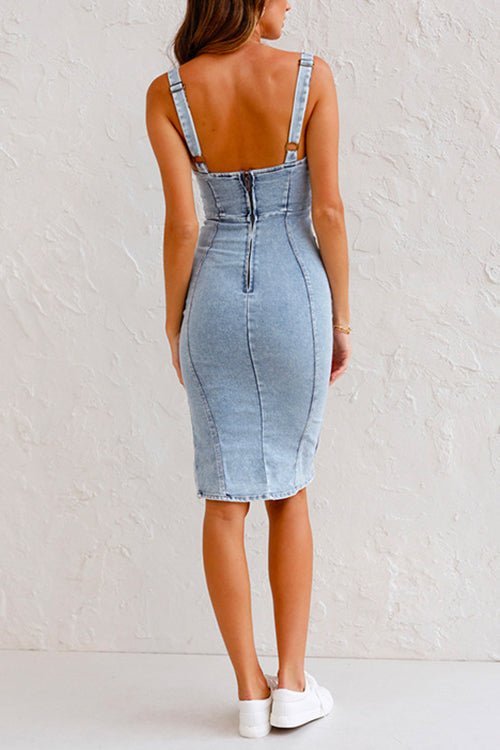 Meta - Denim Kleid mit verstellbaren Trägern
