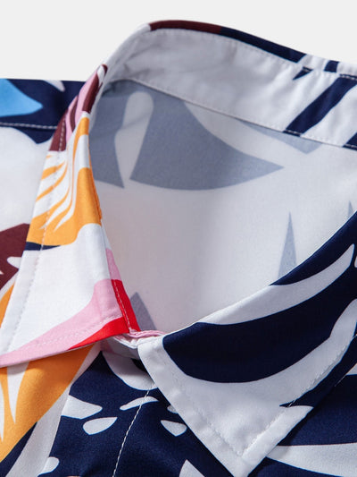 Leaf Color Block Print Button Up Hemd
