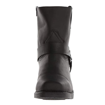 Damen-Mid-Cut-Lederstiefel im Bikerstil mit Harness-Detail
