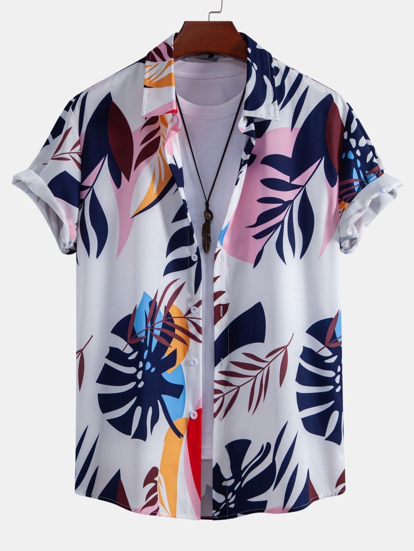 Leaf Color Block Print Button Up Hemd