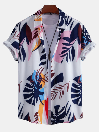 Leaf Color Block Print Button Up Hemd