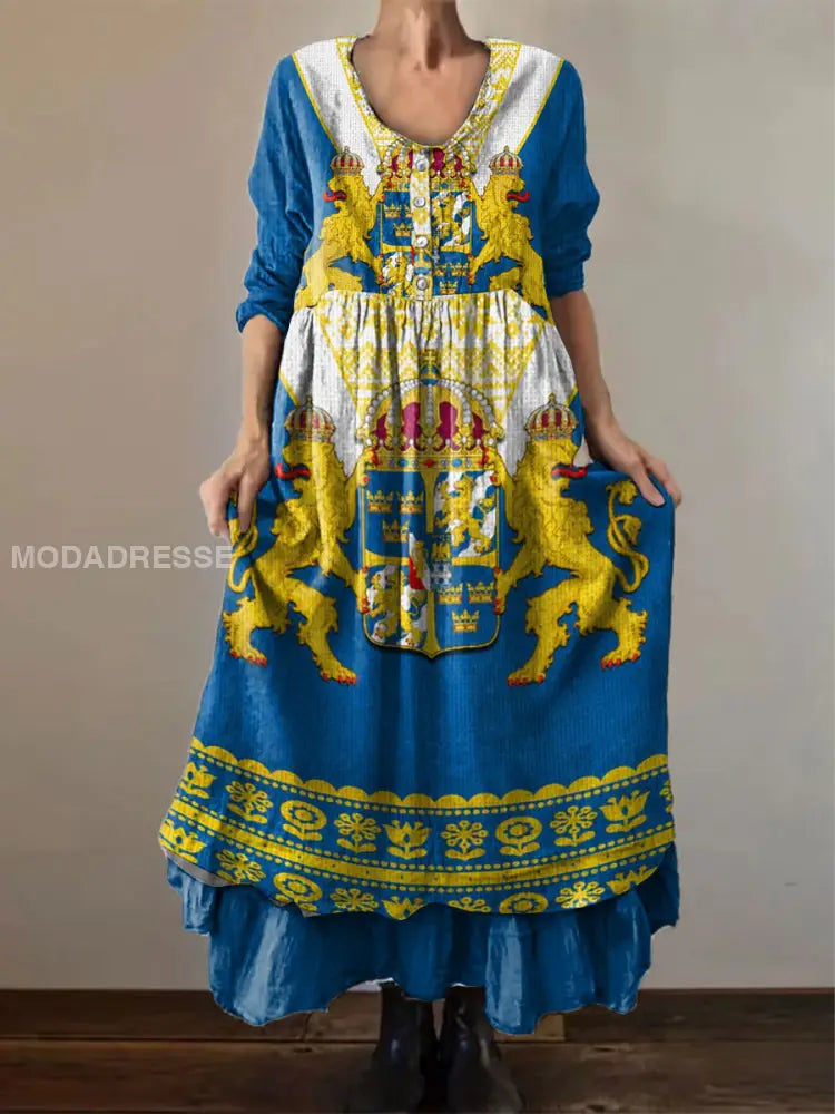 Bedrucktes Maxikleid für Damen im Schweden-Stil