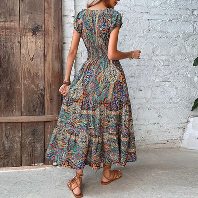 Boho Maxikleid mit kurzen Ärmeln