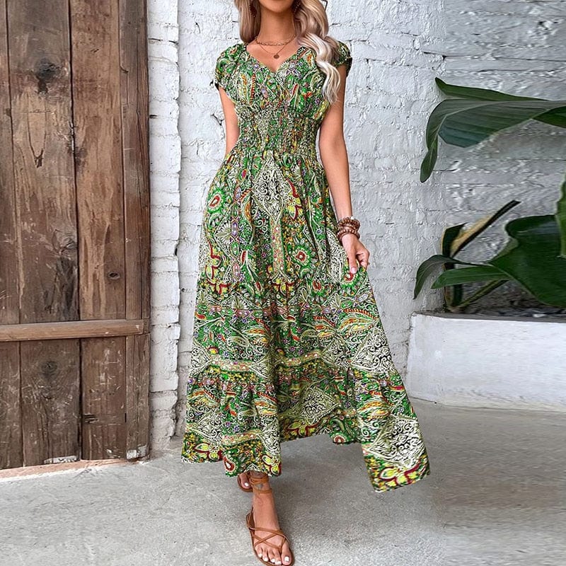 Boho Maxikleid mit kurzen Ärmeln