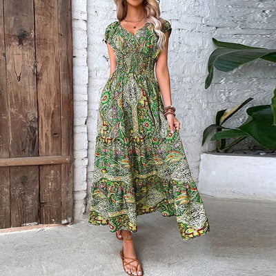 Boho Maxikleid mit kurzen Ärmeln