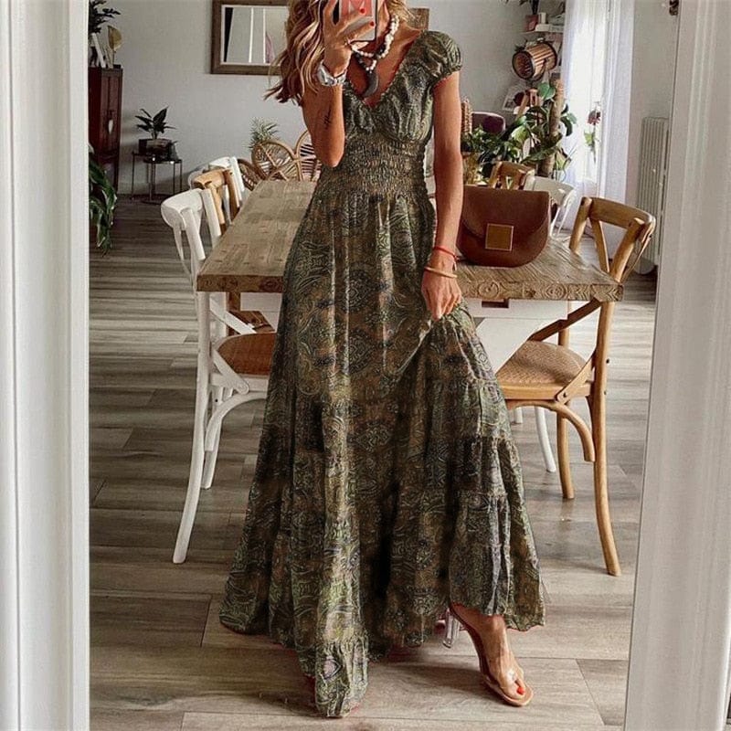 Boho Maxikleid mit kurzen Ärmeln