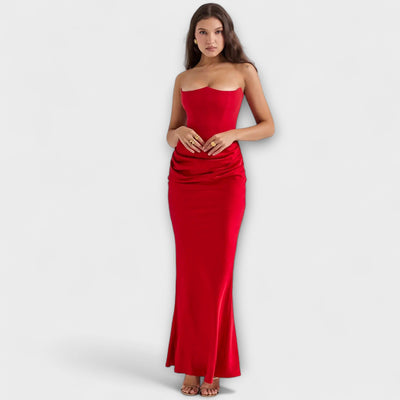 Maxi-Kleid aus Satin ohne Träger mit Drapierung