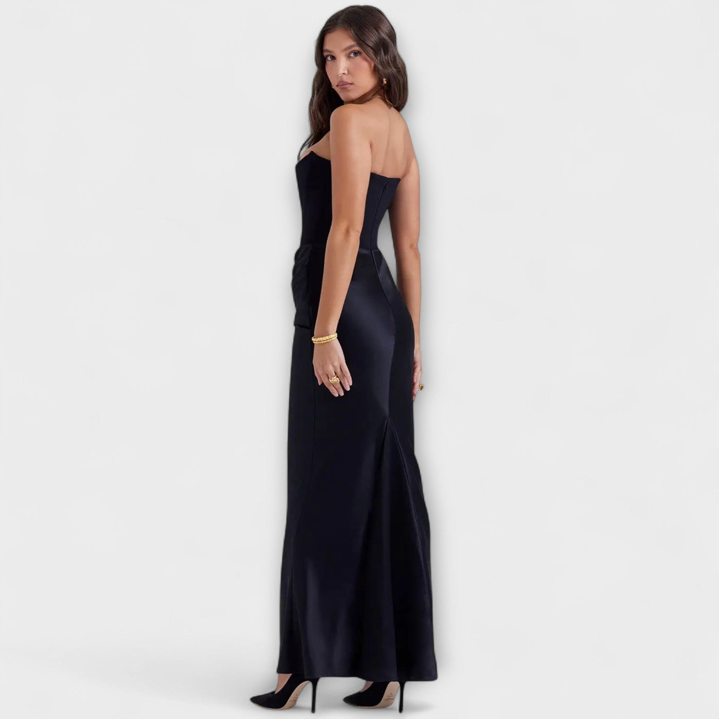 Maxi-Kleid aus Satin ohne Träger mit Drapierung