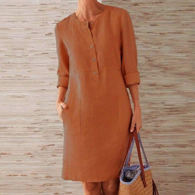 Ilyana - Langärmeliges Kleid aus Baumwolle und Leinen