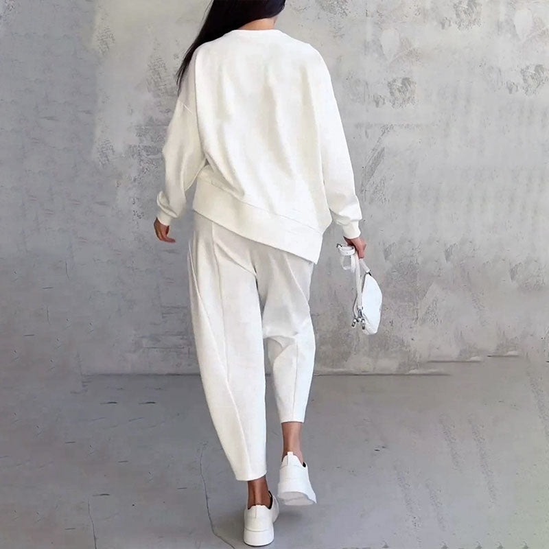 Priscilla - Rundhalsausschnitt langärmeliges Oberteil Hose