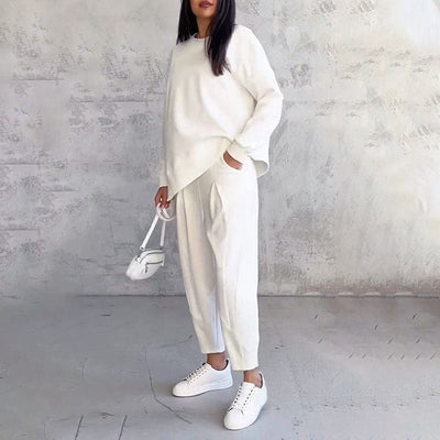 Priscilla - Rundhalsausschnitt langärmeliges Oberteil Hose