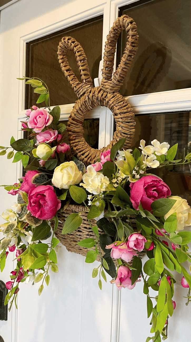 Begrenzte Zeit 50% Rabatt - Handgemachter Hasenkorb zum Aufhängen an der Wand, Frühlingsdekor