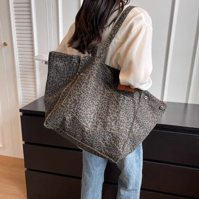 Oversized Canvas Strandtas – Damen Shopper mit Leopardenmuster