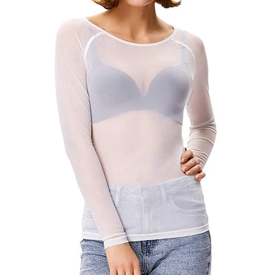 Verführerisches Mesh-Top transparent langärmlig Damen