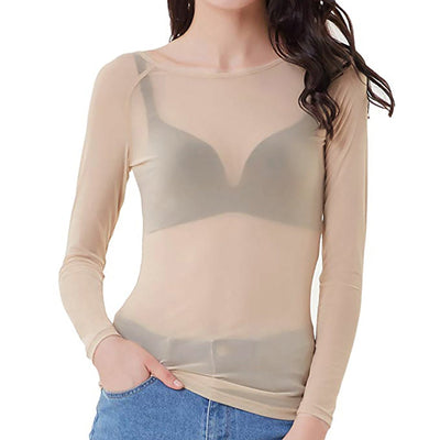 Verführerisches Mesh-Top transparent langärmlig Damen