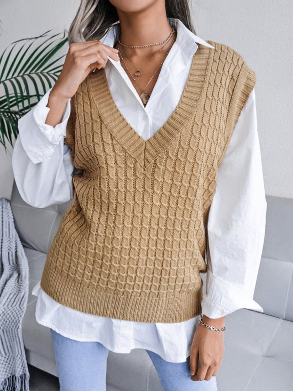 Vanessa® | Damen V-Ausschnitt Fried Dough Pullover, Lässig, Locker Gestrickt