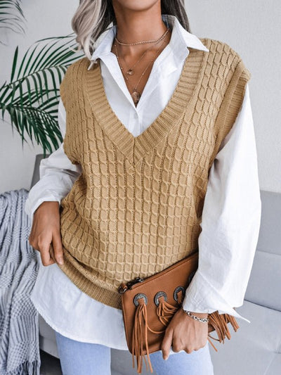 Vanessa® | Damen V-Ausschnitt Fried Dough Pullover, Lässig, Locker Gestrickt
