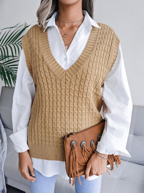 Vanessa® | Damen V-Ausschnitt Fried Dough Pullover, Lässig, Locker Gestrickt