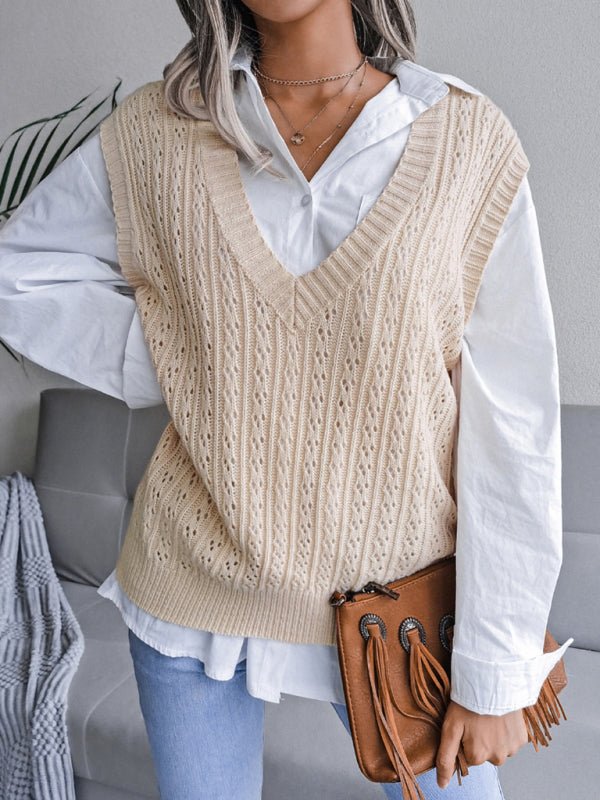 Valerie® | Damen V-Ausschnitt Hohl-Out Fried Dough Pullover Lässige Strickweste