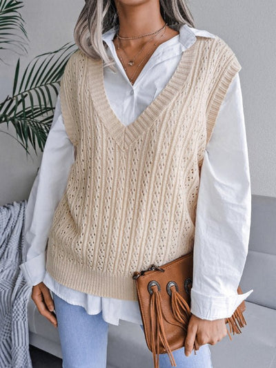 Valerie® | Damen V-Ausschnitt Hohl-Out Fried Dough Pullover Lässige Strickweste